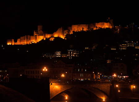Night Old Tbilisi view to churches and strongholdの写真素材