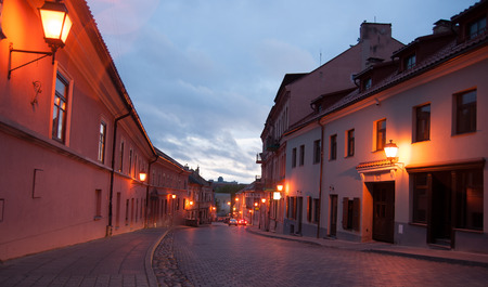 Romantic evening walk in Vilnius city streetの写真素材