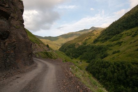 Travel in Georgia in a car through mountain roadsの写真素材