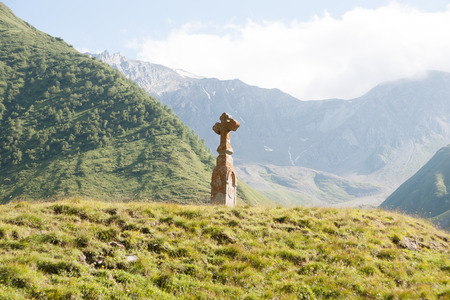 Cross in georgia mountains region - christianity travelの写真素材