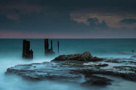 Long exposure seascape in Israel mediterranean beach travelの写真素材