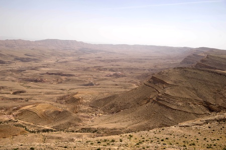 Hiking in stone desert mountain landscape of Israel
