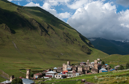 Ushguli high mountain village with towers - tourists destination