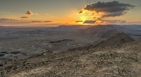 View of ramon crater desert of southern israel during hikingの写真素材
