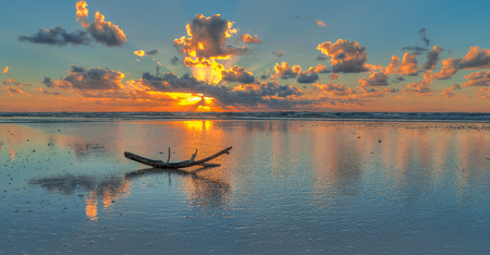 Romantic evening on Sea beach reflections seascapeの写真素材