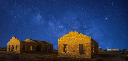 Romantic landscape ruins under stars in Israelの写真素材
