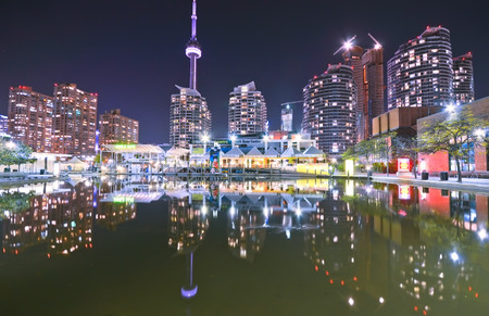 View of Toronto skyline at night in Torontoのeditorial素材