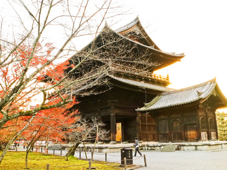 View of colorful autumn foliage in a Japanese temple in Kyoto