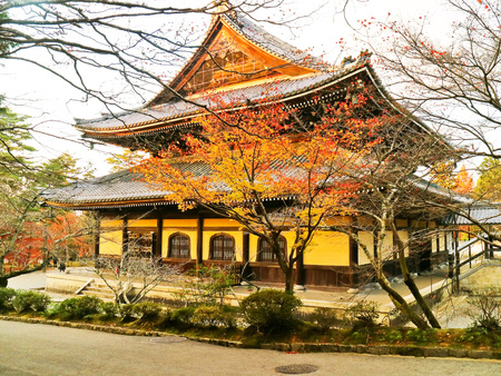 View of colorful autumn foliage in a Japanese temple in Kyotoのeditorial素材