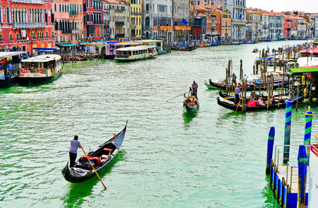 Venice, Italy - September 3, 2016: View of the Gondolas rowing on the Grand Canal in Venice on September 3, 2016.のeditorial素材