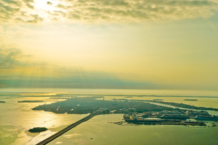 Aerial view of Venice and Venetian Lagoon in the morningの写真素材
