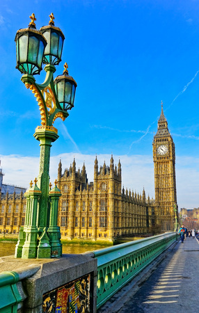 View of the Houses of Parliament with the street lamp on the Westminster Bridge in Londonのeditorial素材