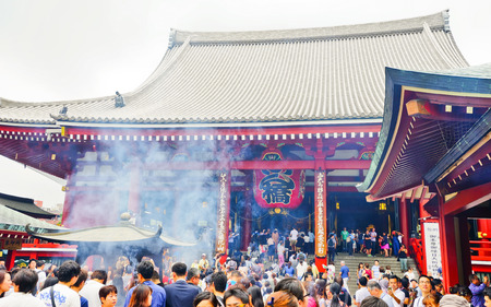 Tokyo, Japan - July 17, 2016: View of the Senso-ji temple in Tokyo on July 17, 2016. It is the most famous and oldest temple in Tokyo.のeditorial素材