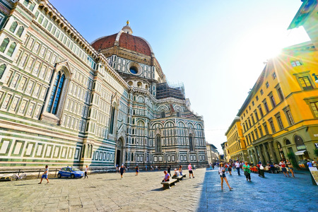 View of the Florence Cathedral in Florence on a sunny day.のeditorial素材