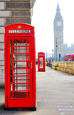 Red telephone box and Big Ben in London.の写真素材