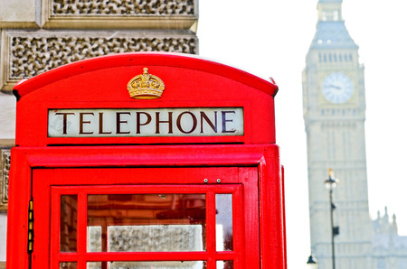 Red telephone box and Big Ben in London.の写真素材