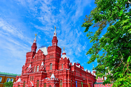 View of the State Historical Museum on Red Square in Moscow in summer.のeditorial素材