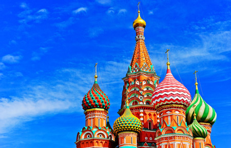 View of St. Basil's Cathedral on the Red Square in summer in Moscow, Russia.のeditorial素材