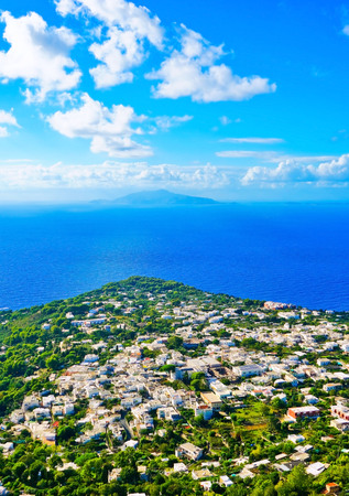 View of the beautiful coastline from Monte Solaro on the Capri Island in Italy in summer.の写真素材