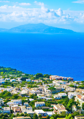 View of the beautiful coastline from Monte Solaro on the Capri Island in Italy in summer.の写真素材