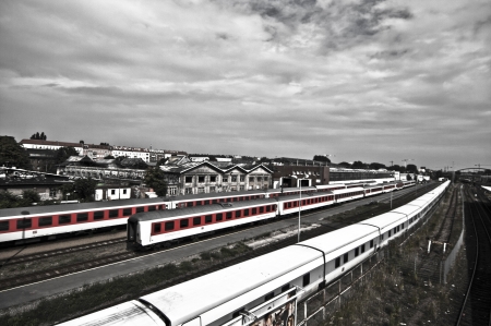 some trains in the city of Berlinのeditorial素材