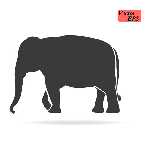 Elephant large cartoon mammal isolated on white. African bush or forest elephant and Asian elephant. Has large ears, concave back, wrinkled skin, sloping abdomen. Sticker for children. Vectorのイラスト素材