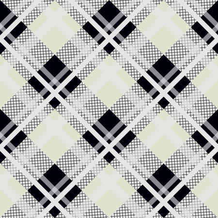 Black white diagonal check texture seamless pattern. Vector illustration.
