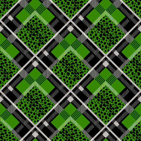 Scottish green tartan grunge seamless pattern with leopard spots eps 10のイラスト素材