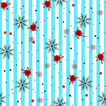 Abstract Seamless geometric Horizontal striped pattern with blue and white stripes flower and snowflake. Vector illustration. eps 10のイラスト素材