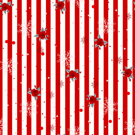 Abstract Seamless geometric Horizontal striped pattern with red and white stripes flower and snowflake. Vector illustration. eps 10のイラスト素材