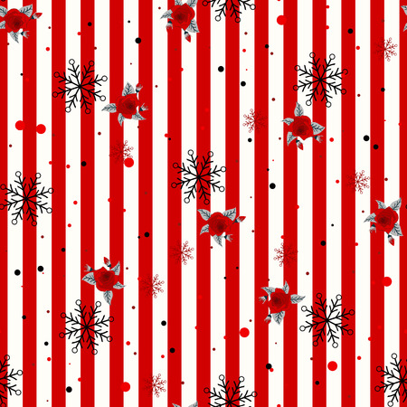 Abstract Seamless geometric Horizontal striped pattern with red and white stripes flower and snowflake. Vector illustration. eps 10のイラスト素材