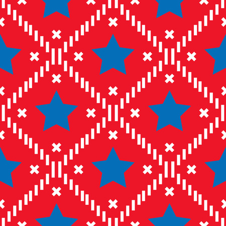 Happy 4th of July, USA Independence Day background. Vector seamless flag pattern, blue star and red stripes. Abstract design concept for greeting card, banner, flyer, poster.のイラスト素材