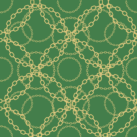Golden chains on green background seamless pattern. eps10