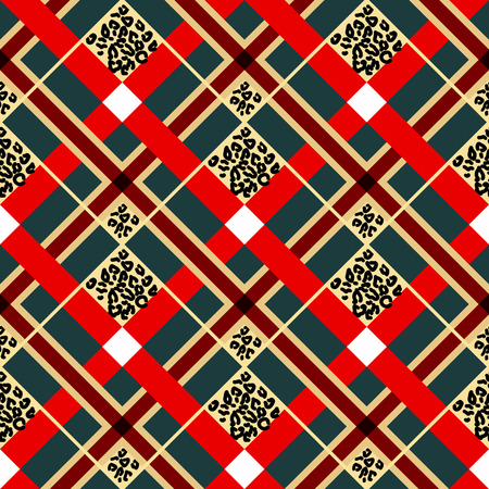 Scottish red tartan grunge seamless pattern with leopard spots eps 10のイラスト素材
