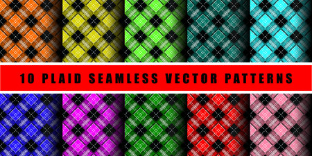 Set Lumberjack Plaid Pattern in Different Colors. Template for Clothing Fabrics. Seamless Vector Pattern. Trendy Colors Palettes of 2019 Season.のイラスト素材