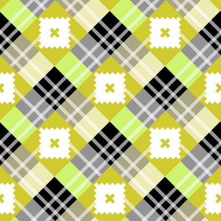 Yellow diagonal fabric texture tartan seamless pattern. Vector illustration. eps10のイラスト素材