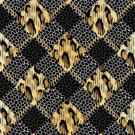 Scottish tartan grunge seamless pattern leopard spots. tartan with leopard style.のイラスト素材