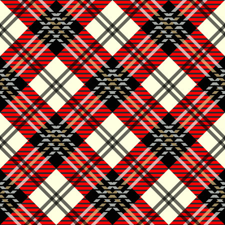 Checkered gingham fabric seamless pattern in black, white and red, vector.のイラスト素材