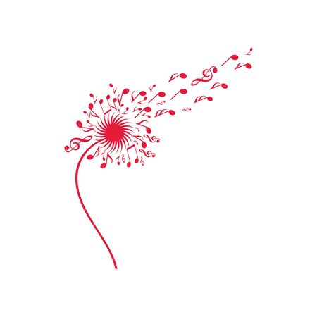 Dandelion silhouette made from musical notes, with some notes flying away towards a G-clef.A video of this motif is available as well.のイラスト素材