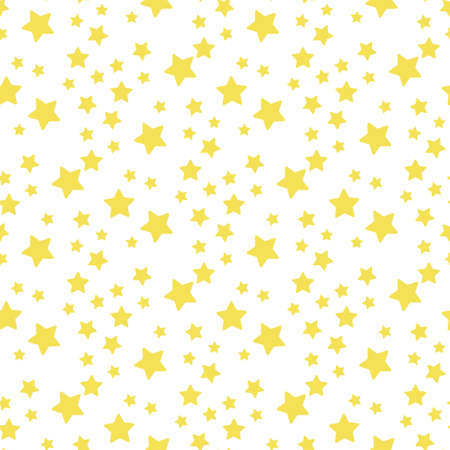 Vector illustration. Seamless pattern with falling cute yellow stars white background. Weather symbol. Pattern with contourのイラスト素材