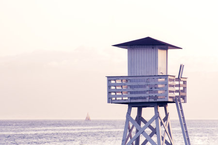 Lifeguard observation tower on the beachの写真素材