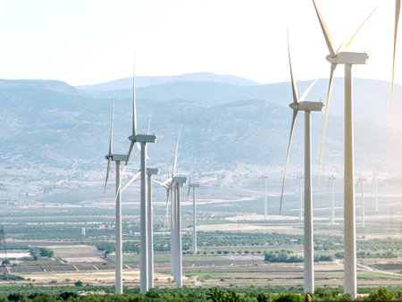 Wind turbines on sunny morning