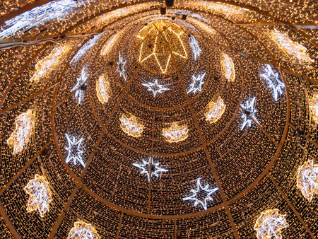 Interior View of Illuminated Christmas Tree Structure