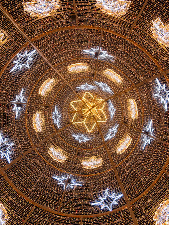 Interior View of Illuminated Christmas Tree Structure