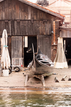 Traditional Gondola Workshop in Venice Italyの写真素材