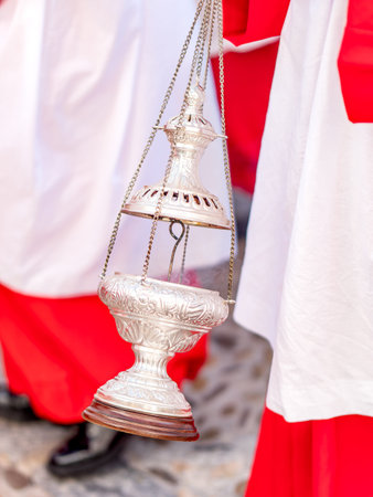 Botafumeiro in an Holy Week procession in Spainの写真素材