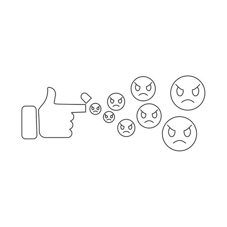 Angry emoji, finger and hand sad line icon, feelings or emotions, vector, black and white.のイラスト素材