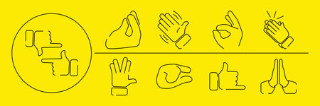 Set of line hands emoji and icon.のイラスト素材