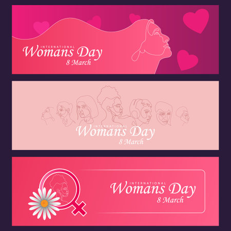 The concept of international womens day. Banners with a girl and flowers on a pink background. sale. vector illustration.のイラスト素材