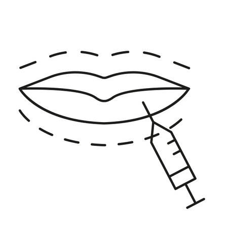 Plastic cosmetic surgery on face and lips with dotted lines flat vector icon for medical apps and websites. Botoxのイラスト素材